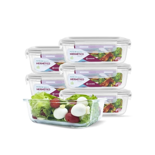 Kit com 15 Potes Herméticos de Vidro + 10 Copos de Brinde