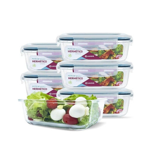 Kit com 15 Potes Herméticos de Vidro + 10 Copos de Brinde