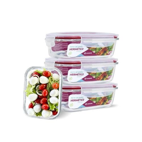 Kit com 15 Potes Herméticos de Vidro + 10 Copos de Brinde