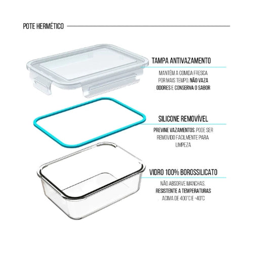 Kit com 15 Potes Herméticos de Vidro + 10 Copos de Brinde